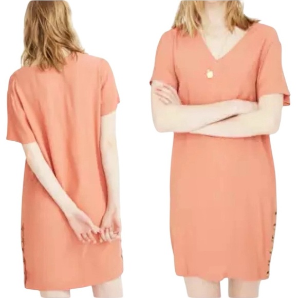 Madewell Terracotta Fall V Neck Side Button Casual Loose Shift Easy Dress SZ 2X - Picture 3 of 12